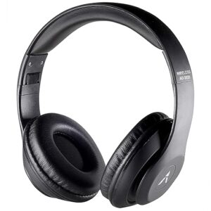 adcom shuffle over ear wireless bluetooth headphones with built in mic, deep bass & passive noise cancellation (black)